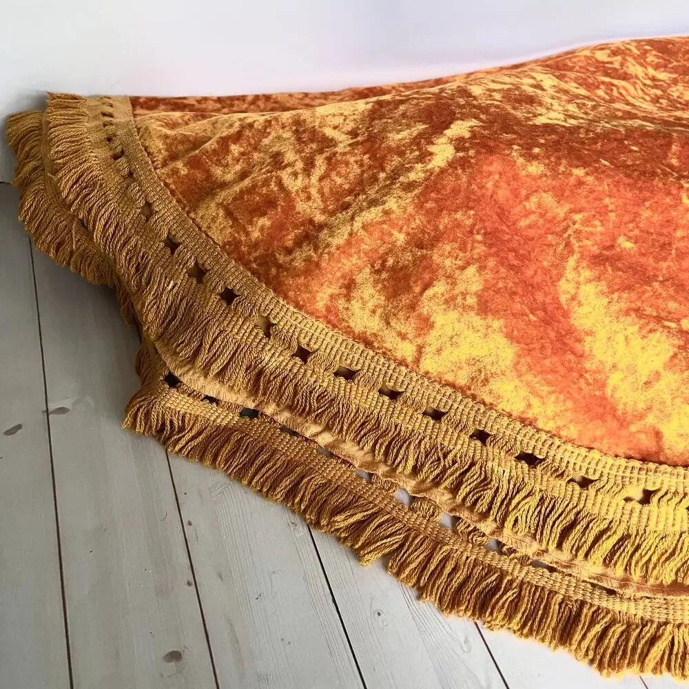 Vintage 1970s Gold Crushed Velvet Bedspread Fringe Full JCPenney Fashion Manor